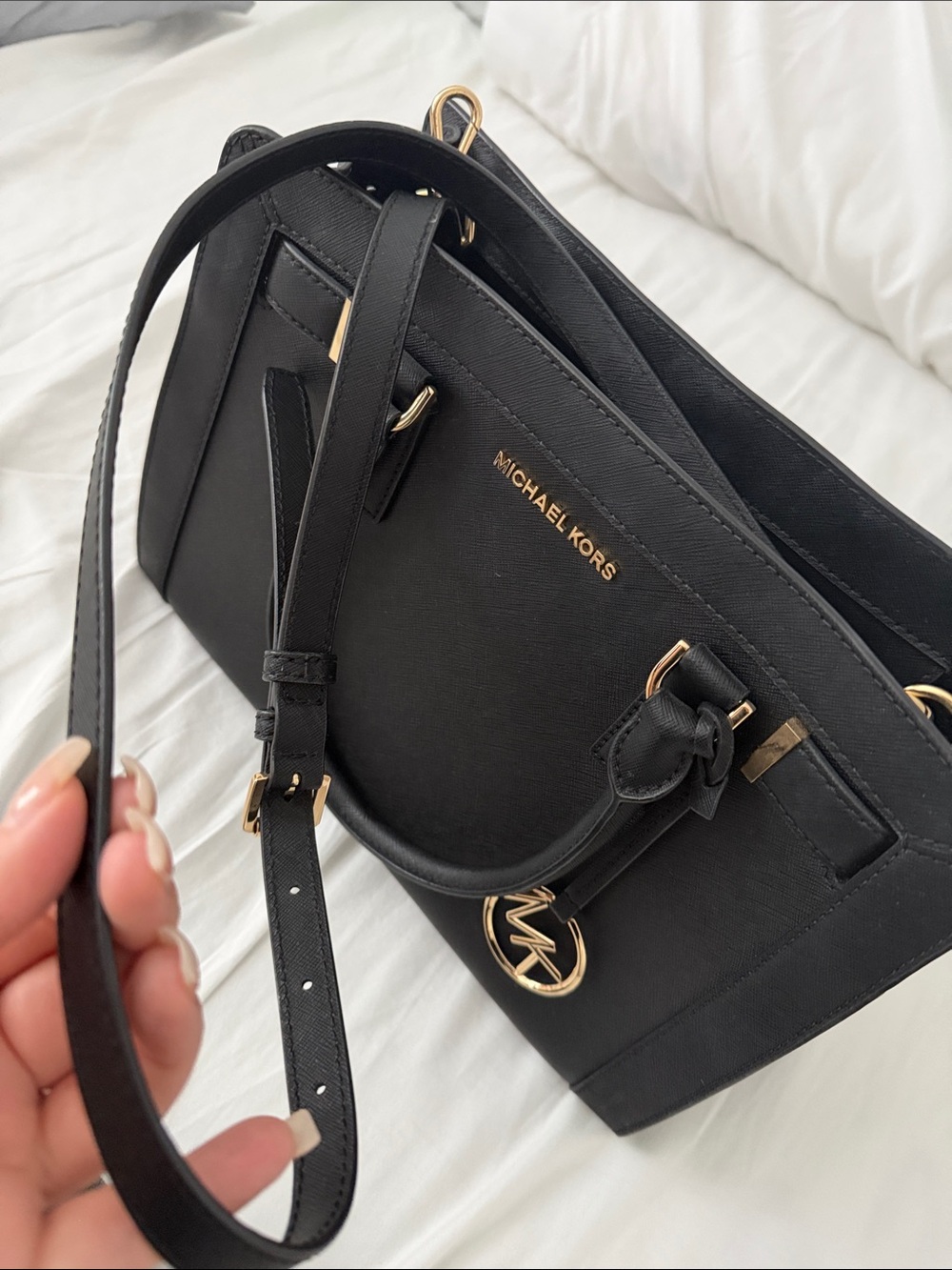 Michael Kors Black Saffiano Satchel with Gold Hardware - Picture 11 of 12